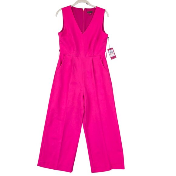 Vince Camuto Jumpsuit Womens 2 Hot Pink Essentials Wide Leg Sleeveless V Neck - Picture 1 of 16